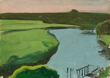 Impressionistic River Landscape with Dock