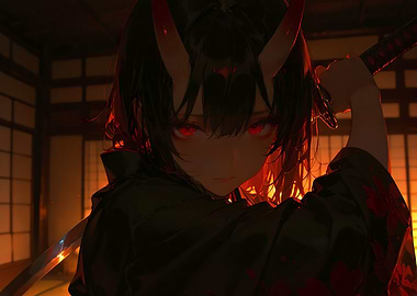 Ember Blade Oni: Demon Girl with Katana