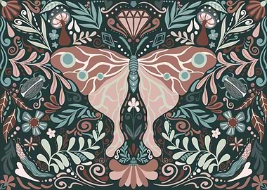 Moth and Floral Pattern
