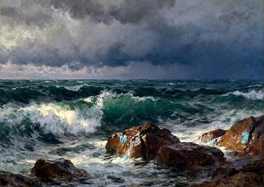 Stormy Sea Crashing on Rocks