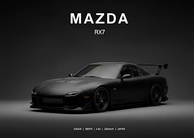 Matte Black Mazda RX7 sport poster