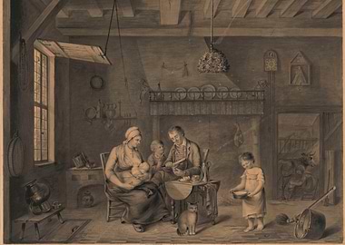 Family in a Rustic Kitchen
