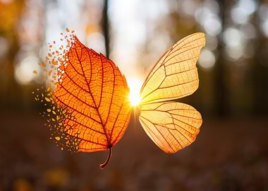 Autumn Leaf Transforming into Butterfly Wings