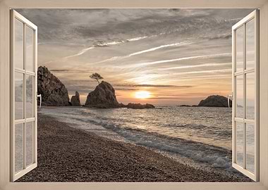 Window View of a Sunset Beach Costa Brava