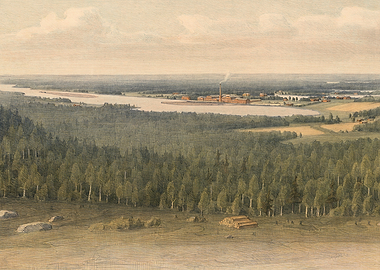 Industrial landscape with river and forest