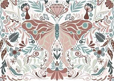 Whimsical Butterfly and Floral Illustration