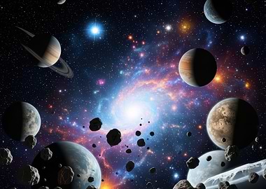Cosmic Galaxy with Planets and Asteroids