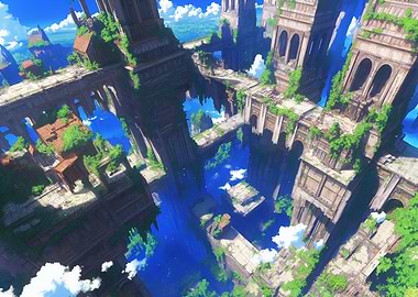 Ruined ancient city in the sky