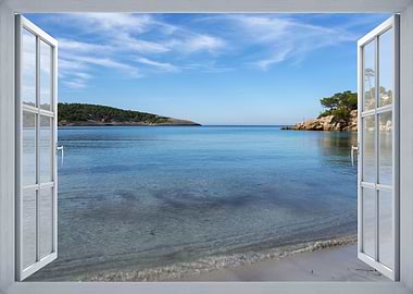 Open Window View of a Tropical Beach Ibiza