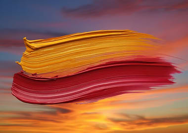 Abstract Paint Strokes on Sunset Sky