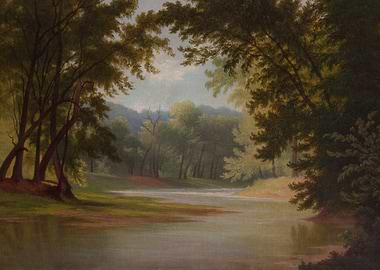Serene River Landscape Painting