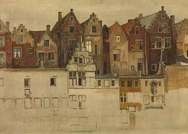 European Canal Cityscape Painting