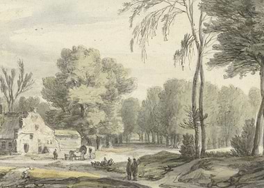 Rural Landscape with Farmhouse and Trees