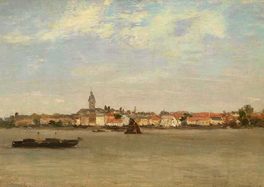 River scene with cityscape and boats