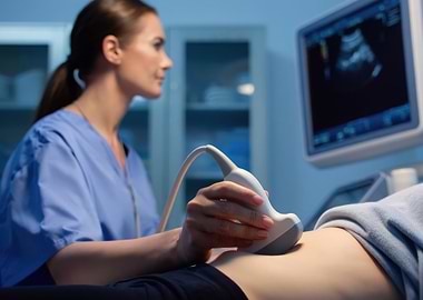 Doctor performing ultrasound on patient