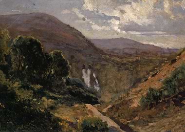 Mountain Valley Waterfall Landscape Painting