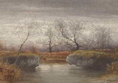 Misty Landscape with Rocks and Trees