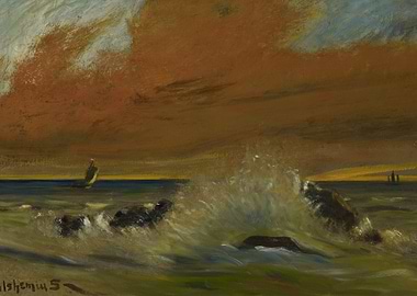 Stormy Seas with Sailboat and Lighthouse