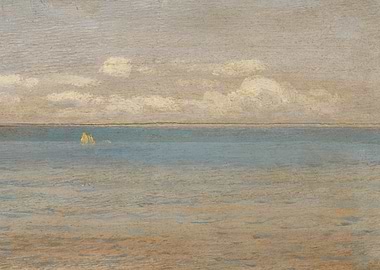 Seascape with Sailboat and Clouds