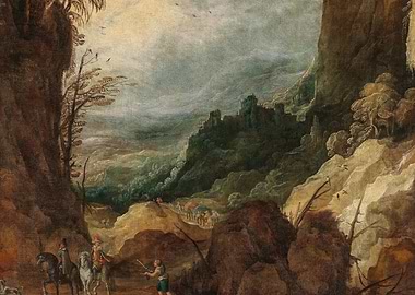 Epic Mountain Landscape with Travelers