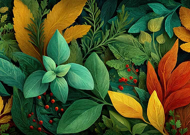 Vibrant Herb and Leaf Illustration