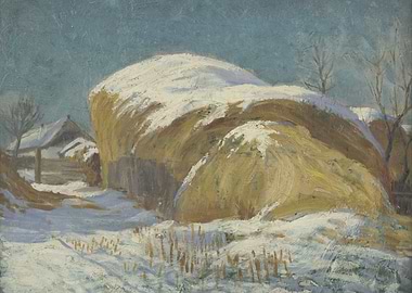Haystacks in Winter Snow