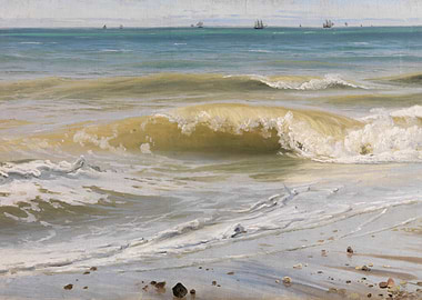 Seascape with Breaking Waves and Sailboats