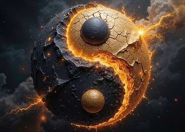 Yin Yang Planet with Lava and Lightning