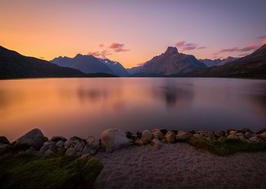 Serene Mountain Lake at Sunset