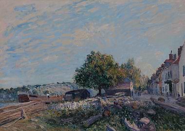 River Scene with Buildings and Trees