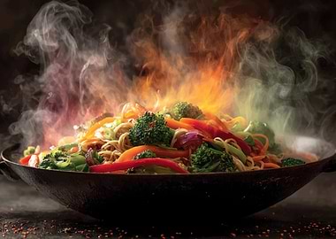 Steaming Wok Stir-Fry