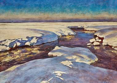 Arctic River Flowing Through Ice