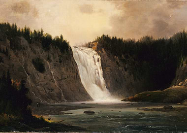 Majestic Waterfall in a Forested Canyon