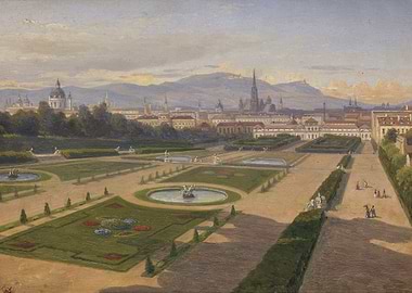 Palace Gardens with Cityscape and Mountains