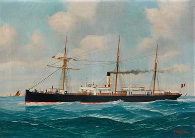 Steamship sailing on the ocean