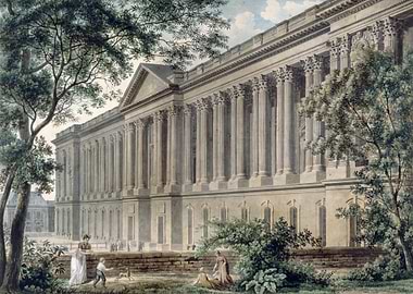 Neoclassical Architecture with People in Garden