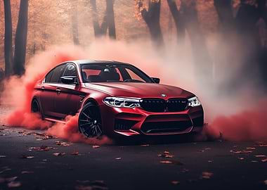 Red BMW M5 in Smoke