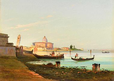 Venetian Canal Scene with Gondolas