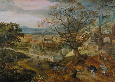 Autumn Landscape with Village and Figures