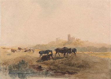 Horses and Cattle near a Ruined Castle