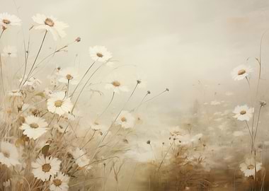 Soft focus daisies in a field