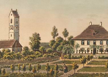 Pastoral scene with house and church