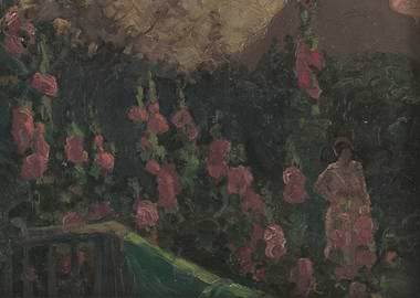 Woman in a Garden with Red Flowers