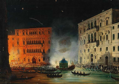 Venetian Canal at Night with Fireworks