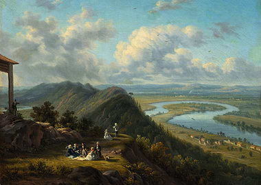 Scenic Overlook with Picnic and River Valley