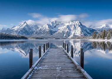 Winter Dock on a Snowy Lake
