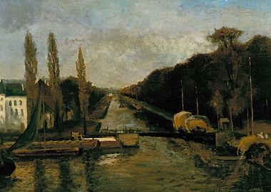 Canal scene with boats and trees