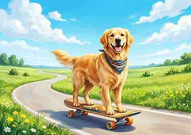 Golden Retriever on a Skateboard