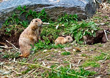 Prairie Dogs by Their Burrow