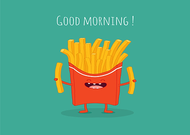 Funny French Fries Character Saying Good Morning